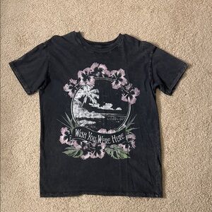 Hollister Black Graphic Tee with Floral Design